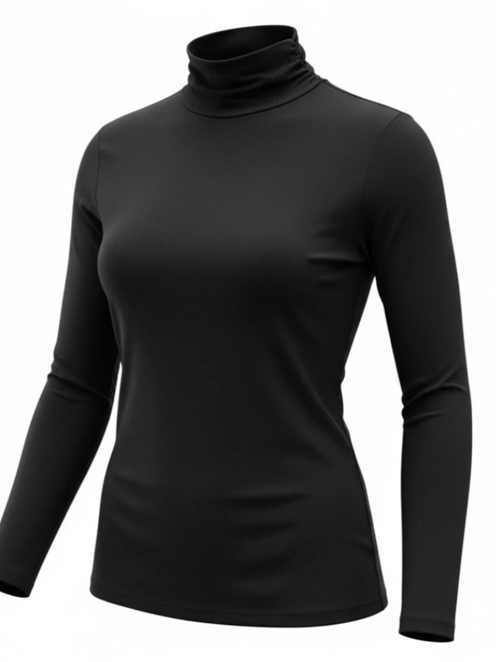 Valerie Stevens M Black  Stretch Ruched Turtleneck Long Sleeve Top Minimalist